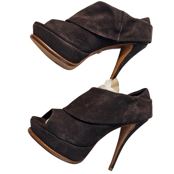 Shutz 7 B slouchy brown damarius suede platform bootie peep toe business chic - Picture 7 of 11